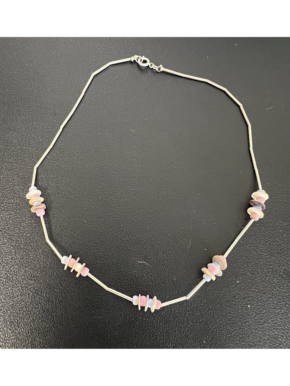 Caribbean Pink Conch Blue Shell Liquid Sterling Silver 15 Inch Choker Necklace